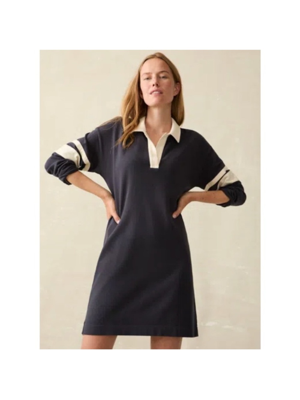 Faherty Navy Mini Dress with Cream Polo Collar